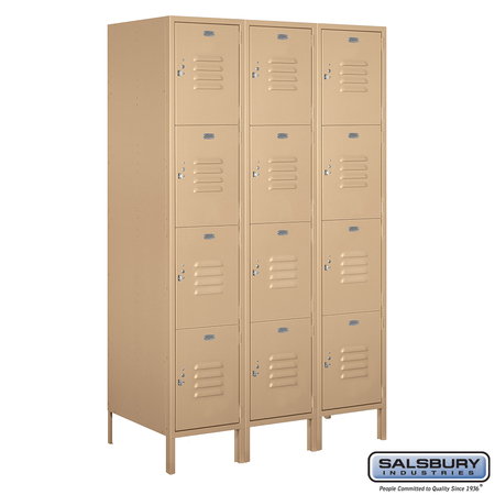 SALSBURY INDUSTRIES 4 Tier Metal Locker, 54"Wx78"Hx21"D, 12 Door, Tan, Unassembled 18-54361TN-U